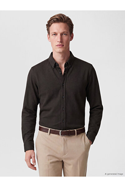 LC Waikiki Peak New Season Brown Slim Fit Men's Shirt