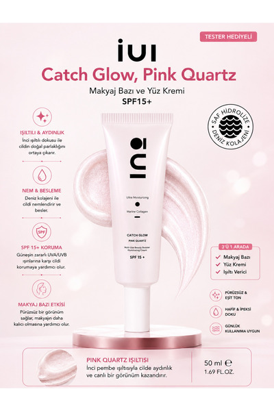 inobeauty Pink Quartz 50 ml – SPF15+ Nemlendirici Yüz Kremi, Işıltı Verici Ma...