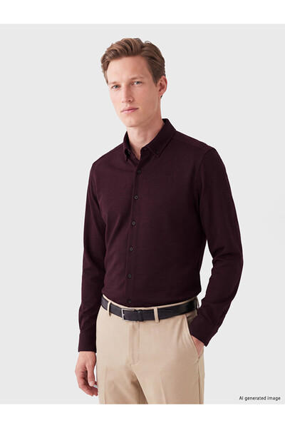 LC Waikiki Vizyon New Season Burgundy Slim Fit Men's Shirt