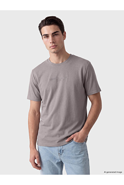 LC Waikiki Peak New Season Gray Crew Neck Interlock Men's T-Shirt