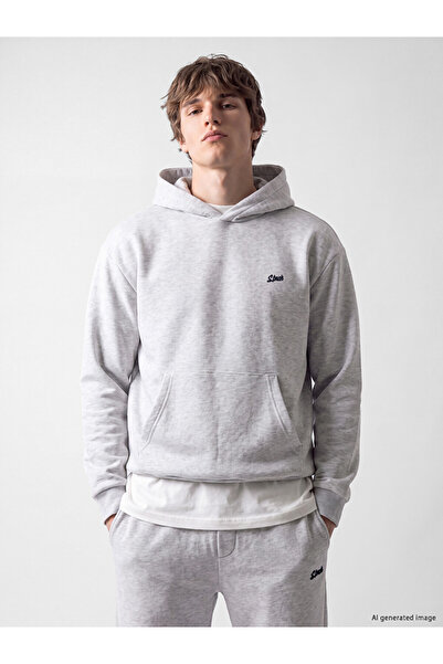 LC Waikiki Peak New Season Gray Hooded Embroidered Men's Hoodie