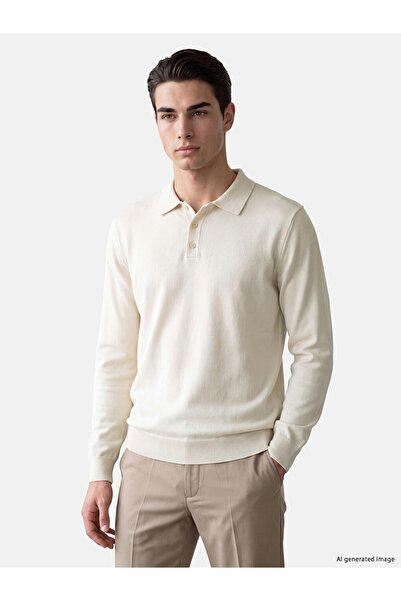LC Waikiki Ozmarka New Season Beige Polo Collar Men's Knitwear Sweater