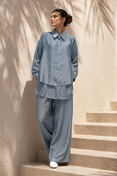 Ceremony Blouse with Slit on the Back Set 967 Blue