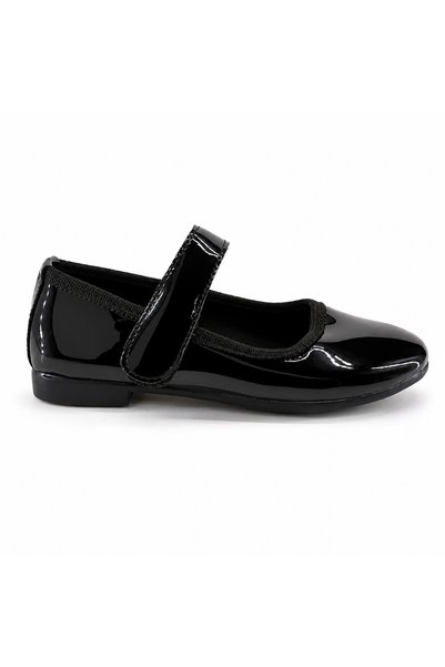 Rexba Girls' Black Patent Leather Ballerina Shoes – Stylish Buckle-Strap Shoes for Daily and Special Occasions
