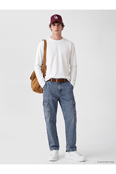 LC Waikiki İndigo Baggy Fit Erkek Kargo Jean Pantolon