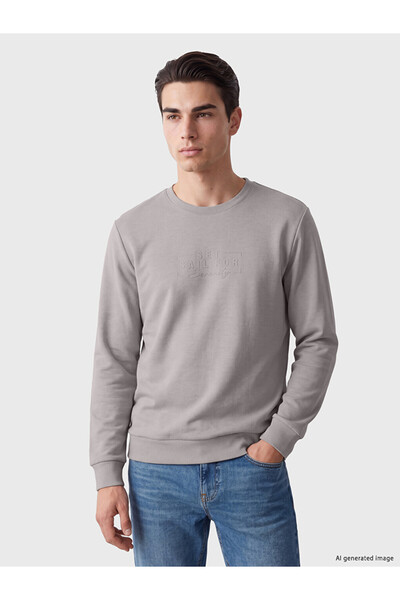 LC Waikiki Peak New Season Gray Crew Neck Printed Men's Sweatshirt
