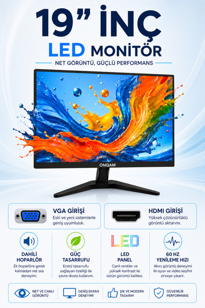 ONQAM 19” 60 HZ Dahili Hoparlörlü Led Monitör
