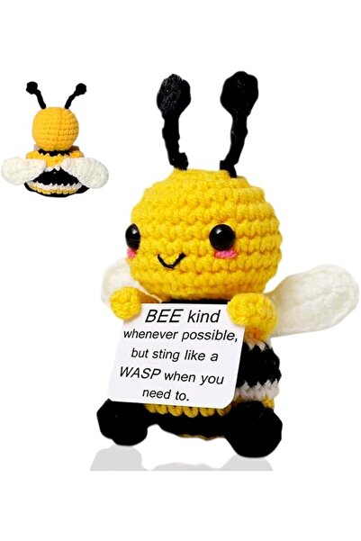 TERRIFI Positive Vibes Bee Doll, Funny Knitted Bee Toy with Positive Card, Wo...