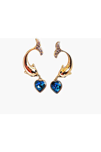 Generic Brand Dolphin Figured Women’s Earrings with Blue Heart Stone – Elegan...