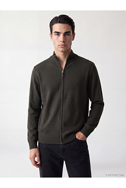 LC Waikiki Vizyon New Season Green Regular Fit Stand Collar Men's Knitwear Ca...