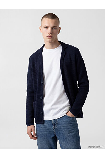 LC Waikiki Vizyon New Season Navy Blue Slim Fit Jacket Collar Men's Knitwear ...