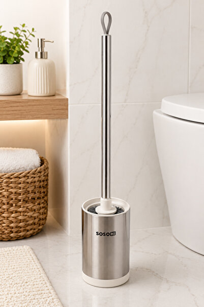 MAKRİ HOME Επιτοίχια Μεταλλική Βάση για Βούρτσα WC, με Κρεμ Λεπτομέρεια, 50 εκ.