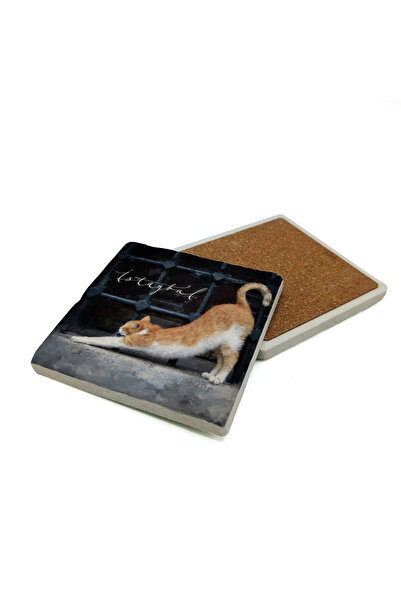 Sadrazam Istanbul Cat Printed Natural Stone Coaster 10X10 Krt-63