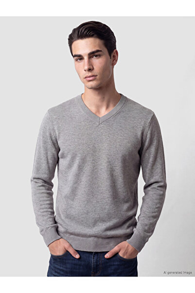 LC Waikiki Özmarka New Season Gray V-Neck Men's Knitwear Sweater