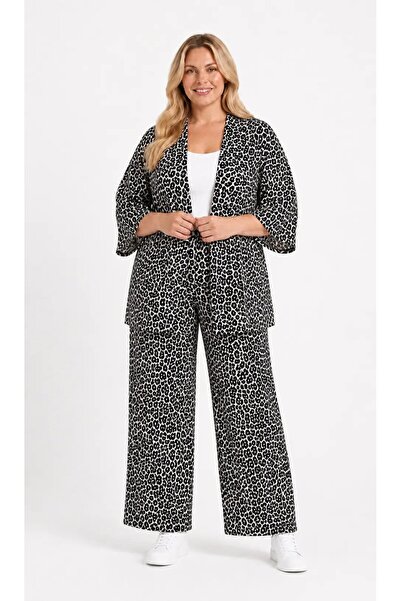 hazelin Set kimono bej cu imprimeu leopard, mărime mare, pentru femei HZL26S-...