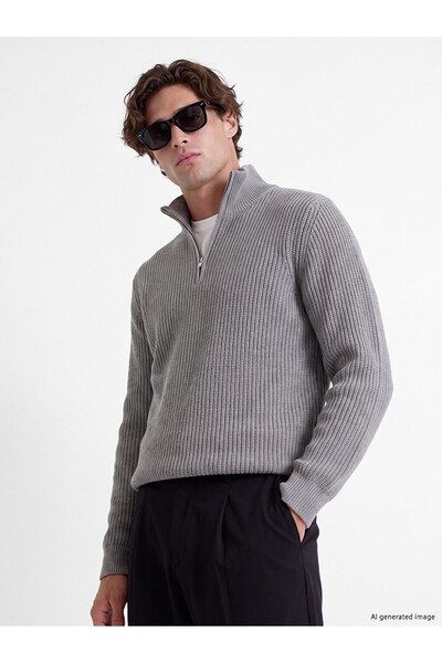 LC Waikiki Özmarka New Season Gray Stand Collar Men's Knitwear Sweater
