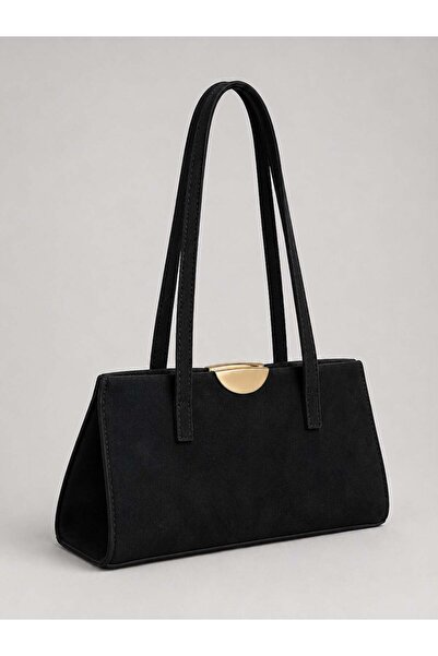 Madamra Black Suede Women's Shoulder Bag with Large Internal Volume and Zippe...