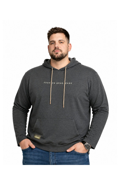 BattalModa Erkek Büyük Beden Antrasit Fashion İki İplik Sweatshirt 3XL-4XL-5X...