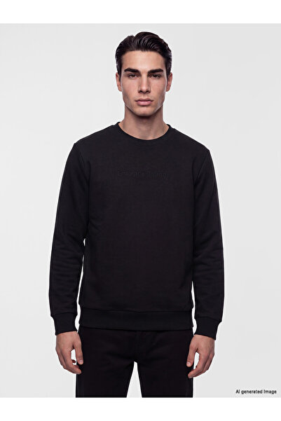 LC Waikiki Vizyon New Season Black Crew Neck Printed Men's Thick Sweatshirt