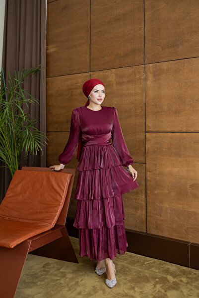 OZELİMMODA Minyon Kat Kat Elbise | Bordo