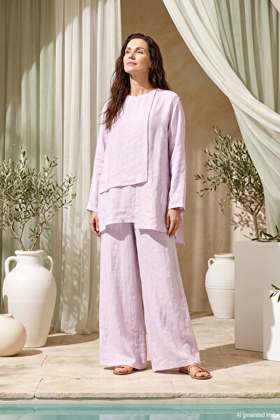 Ceremony Blouse with Front Piece and Wide Leg Trousers Nile Set 965 Lilac