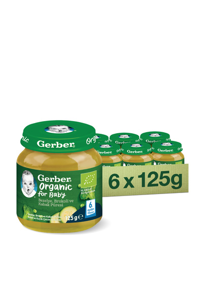 GERBER Organik Bezelye, Brokoli ve Kabak Püresi 125gr x6 Adet