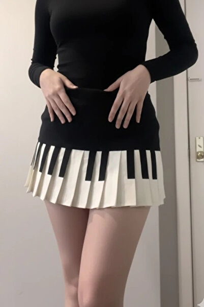 BALİNA Fusta Black Piano cu pliuri Grunge Y2K