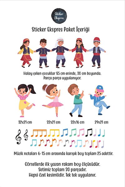 Sticker Ekspres Dans Eden Çocuklar Anaokulu Çocuk Odası Kreş Duvar Kapı Cam Sticker Seti