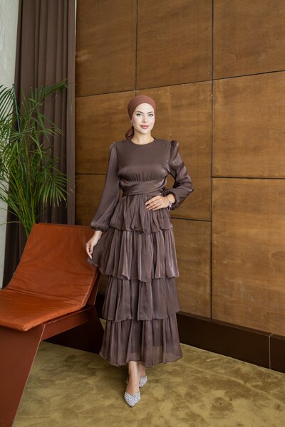 OZELİMMODA Minyon Kat Kat Elbise | Kahve