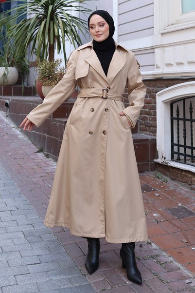 MİSSKAYLE Classic Collar Long Trench Coat Beige 2029