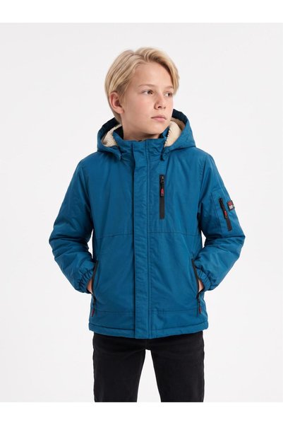 MM WİNNER Boy's Fur-Trimmed Water and Wind-Resistant Coat Jacket