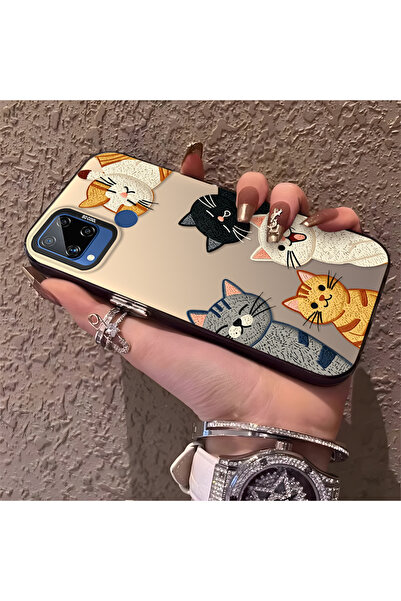 quırkshıeld Realme C15/C25/C25S Uyumlu Karikatür Kedi Düz Baskılı Sert Telefo...