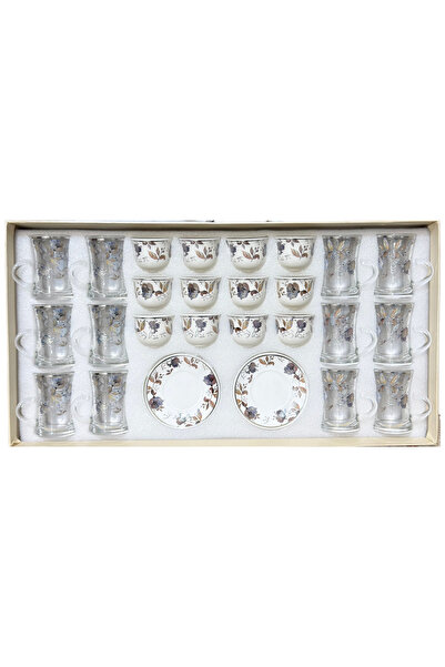 GOLDEN HOME طقم كاسات شاي كريستال و فناجين قهوة سيراميك مع صحون 36 قطعة، نقشة...