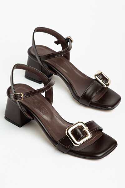 Zerenyus Zri̇n-481 Premium Brown Ankle Strap Buckle Detailed Wide Heel Sandal...