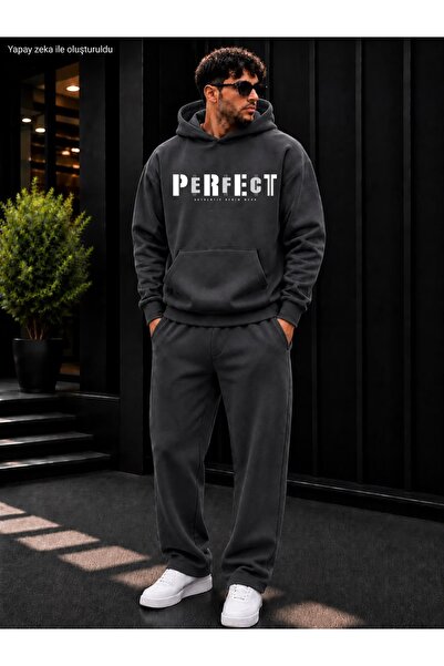 caddekombin Men's Perfect Printed Tracksuit Set / Hooded Sweatshirt with Kang...