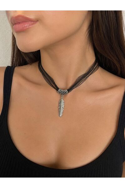 Gönülden Tasarım Black Tulle Leaf Women's Necklace