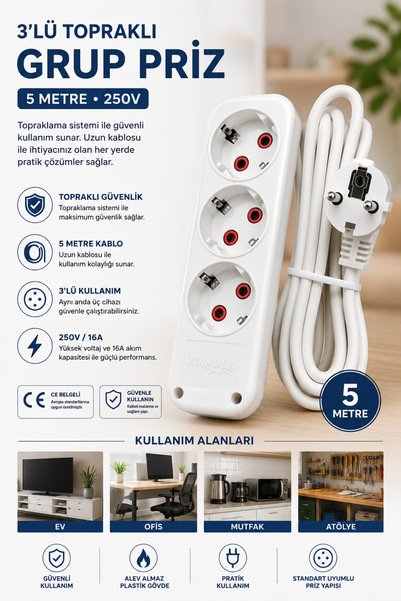 modalonga size ne lazım? 3lü Topraklı Grup Priz - 5 Metre 250V/16A - ÖNDER