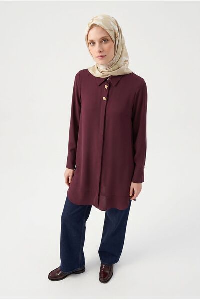 Armine Trend Gizli Düğmeli Krep Kumaş Mevsimlik TAM KALIP Gömlek Tunik