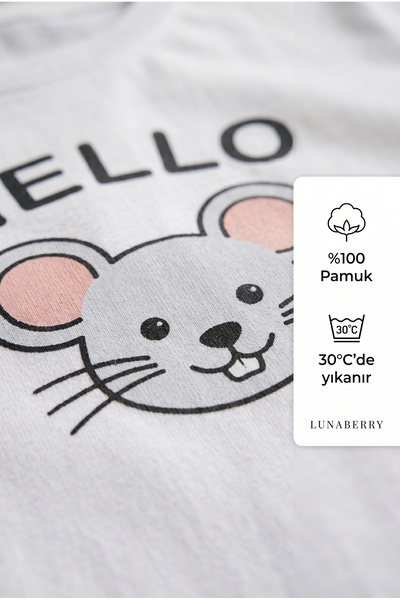 Generic Brand Unisex White T-Shirt Tatlışko Farecik Oversize