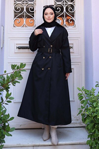 MİSSKAYLE Classic Collar Long Trench Coat Black 2029