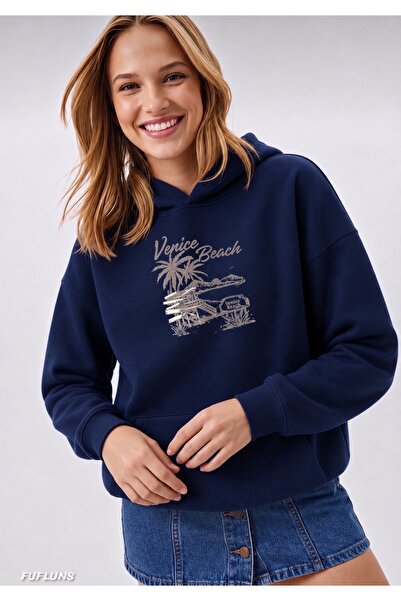 FUFLUNS Venice Beach Printed Oversized Women's Hooded Sweatshirt