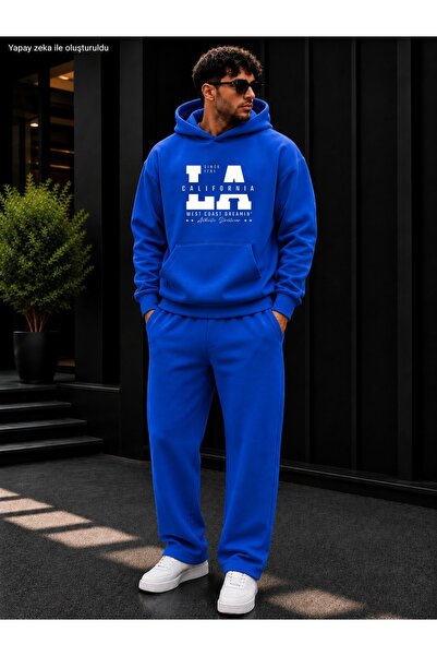 caddekombin Men's La California West Coast Printed Tracksuit Set / Hooded Kan...