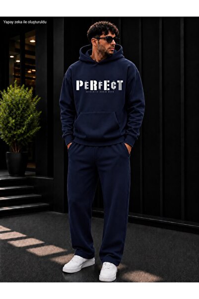 caddekombin Men's Perfect Printed Tracksuit Set / Hooded Sweatshirt with Kang...