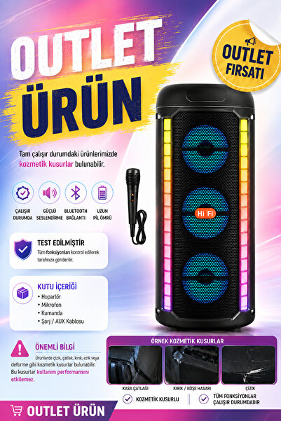 Zineets Bluetooth Hoparlör Parti Hoparlörü Karaoke Mikrofon Hediyeli Işıklı S...