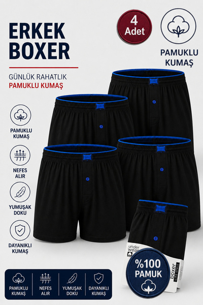 Alıç Men's Combed Cotton Boxer 4 Pieces 100% Cotton (Tutku Authorized Seller)...
