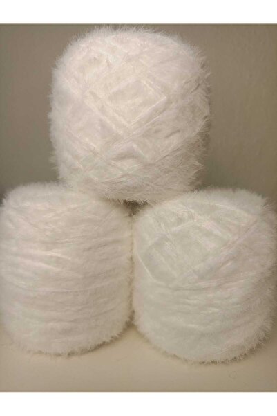 kartopya Beyaz Renkli 3Katlı Kısa Tüylü Tavşan Tüyü Örgü İpi 300 Gr(3X100gr)