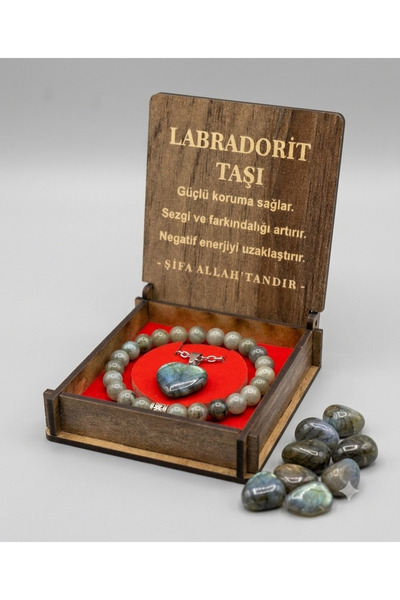 VURAL BİJUTERİ Labradorit Doğal Taş Bileklik & Kolye kutulu set