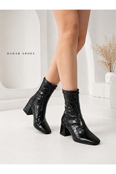 dabab shoes JANICE Femei, negru, cu vârf pătrat, cu model încrețit, piele lăc...