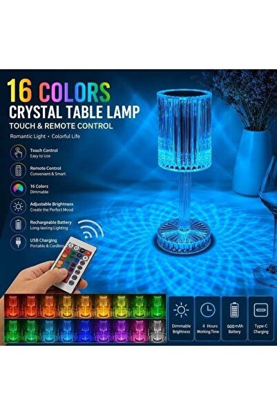 Generic 16-Color RGB Rechargeble Crystal Table Lamp – Remote & Touch Controlled Romantic Mood Light