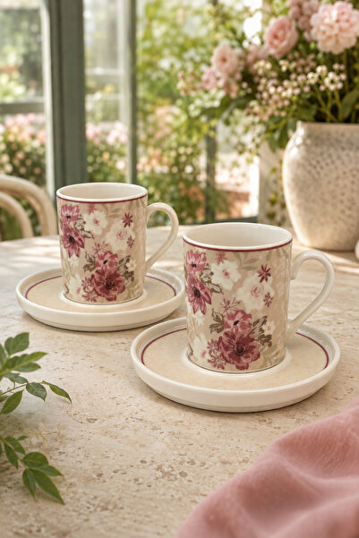 tabakevi Tabak Evi Porcelain Blossom Coffee Cup Set 80Cc 4 Pieces for 2 People